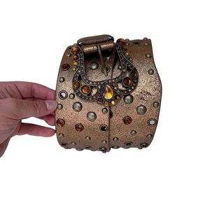 Vintage Bronze Gold Jeweled Large Belt 37-41” Fits 1X  size 16